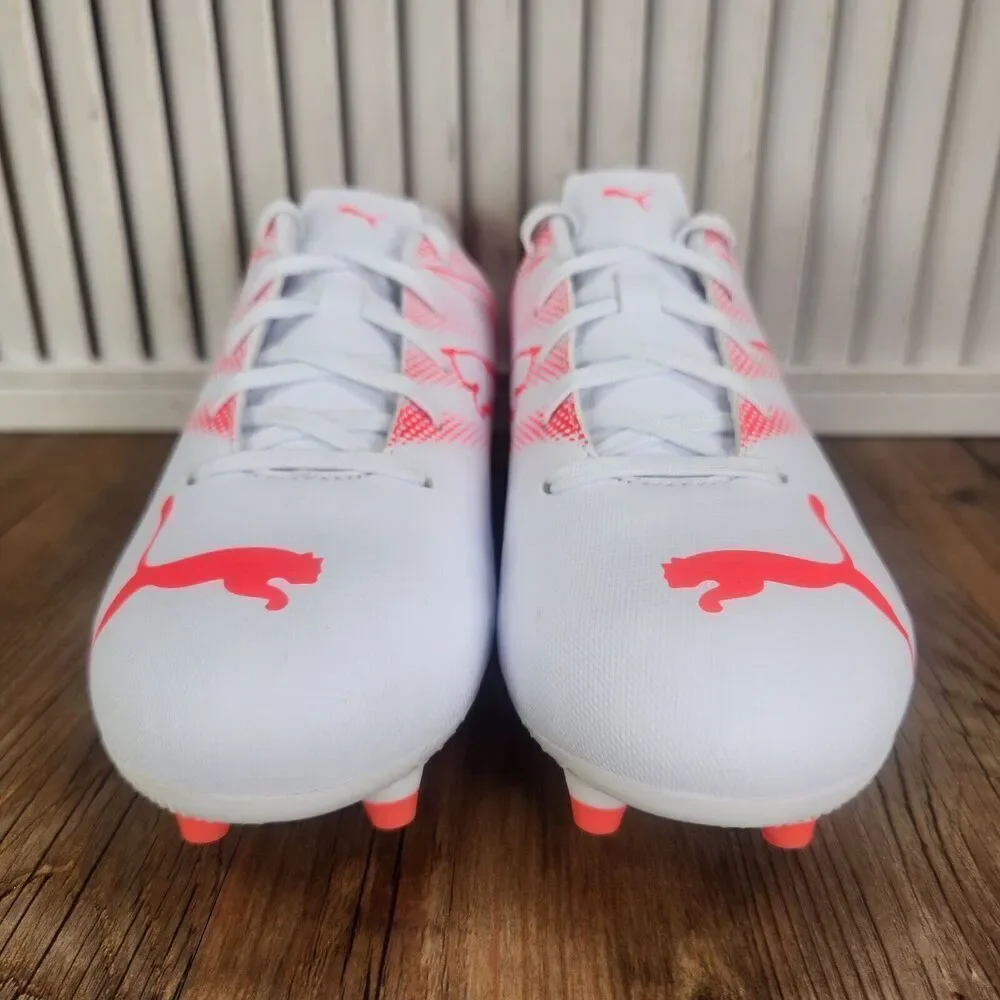 PUMA Attacanto FG/AG Jr Size 5.5 White Fire Orchid Sport Soccer Cleats 107480-04